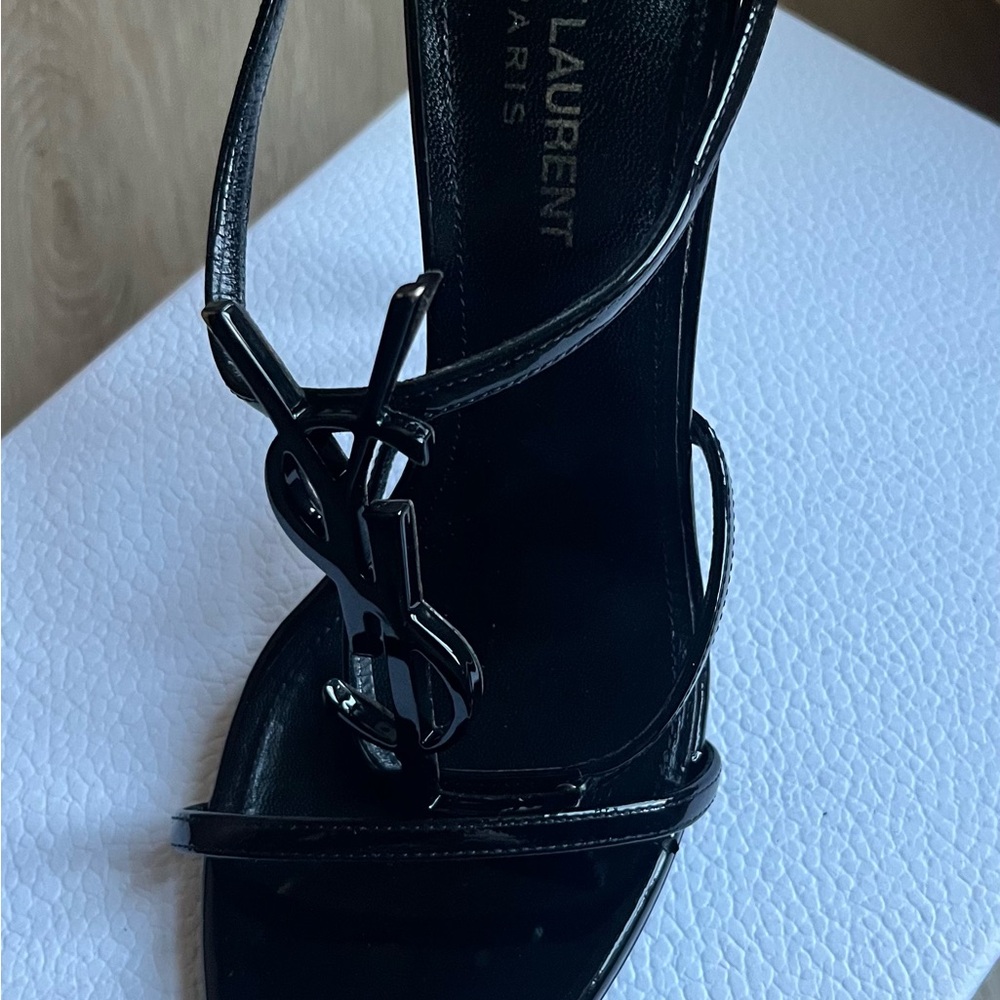 Saint Laurent Glossy Black Heeled Sandals